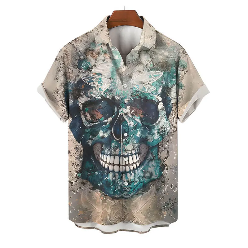 Colorful Skull Head Print Polyester Hawaiian Shirt