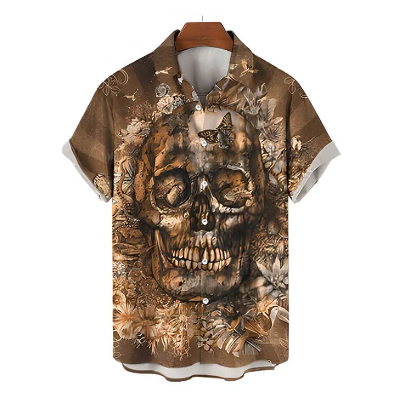 Colorful Skull Head Print Polyester Hawaiian Shirt