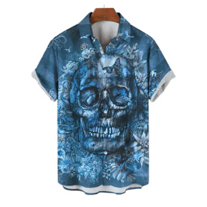 Colorful Skull Head Print Polyester Hawaiian Shirt