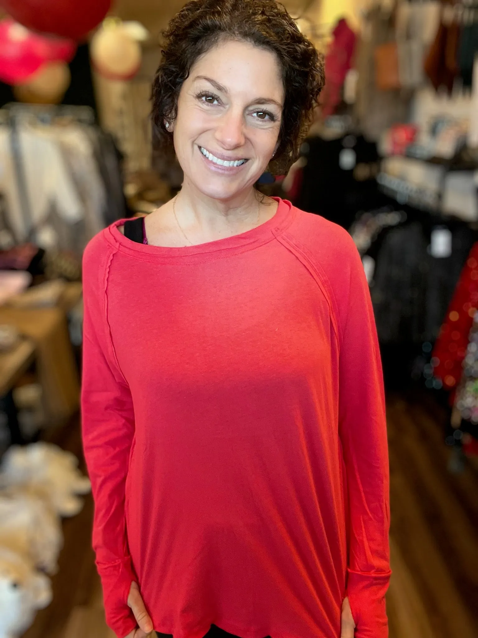 Cotton Raglan Sleeve Thumbhole Top