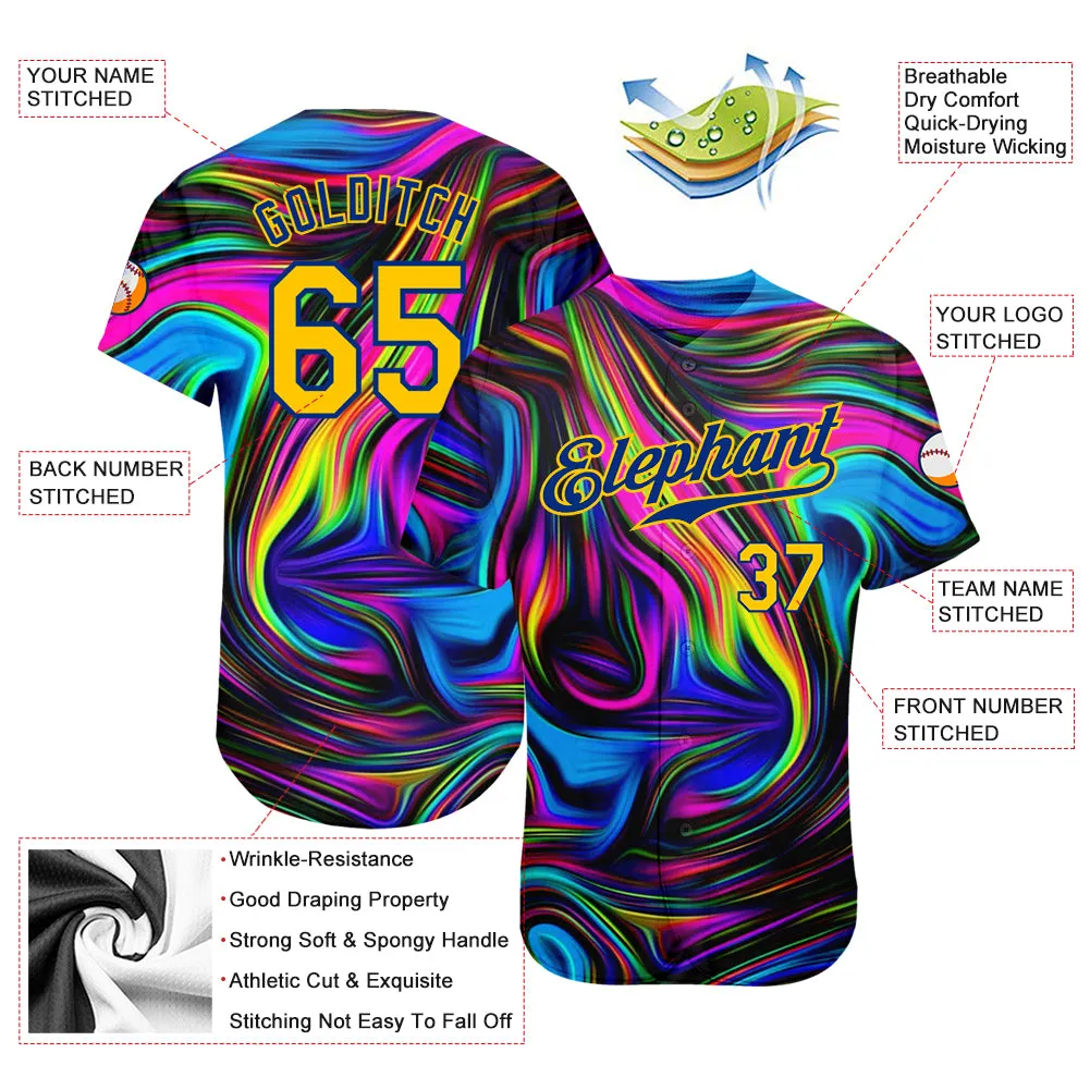 Custom 3D Pattern Design Abstract Colorful Psychedelic Fluid Art Authentic Baseball Jersey