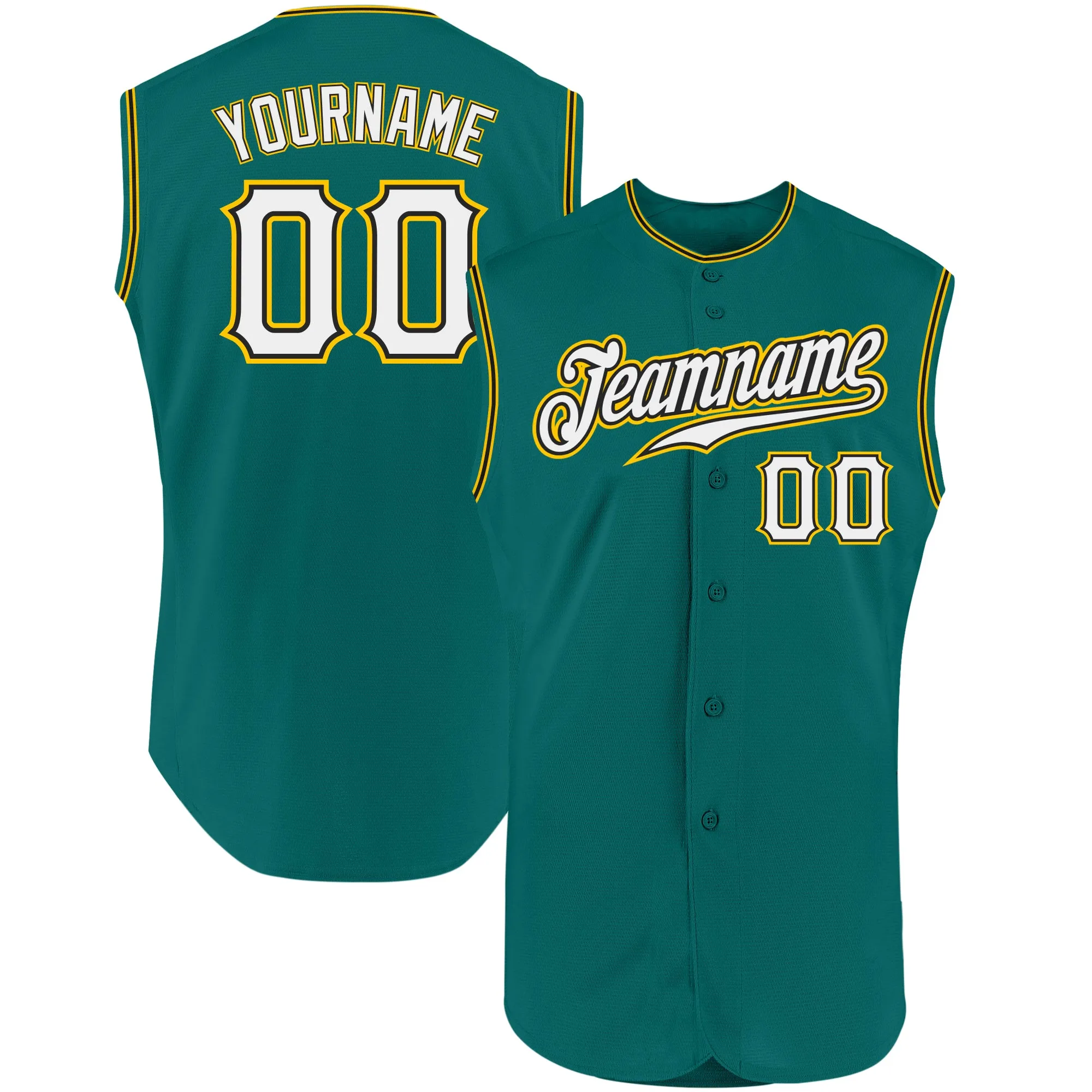 Custom Aqua White-Gold Authentic Sleeveless Baseball Jersey