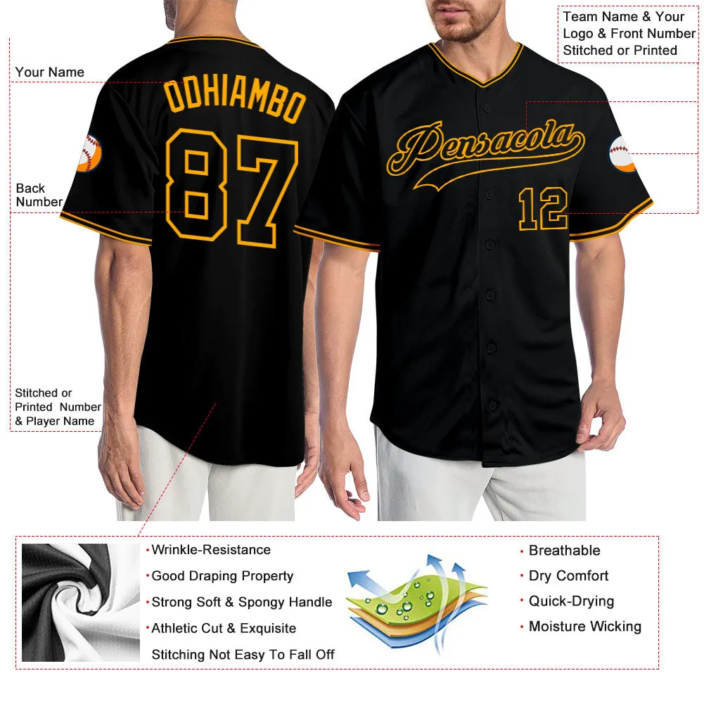 Custom Black Black-Gold Authentic Baseball Jersey