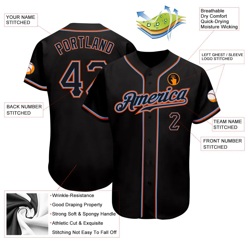 Custom Black Black-Orange Authentic Baseball Jersey