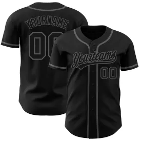 Custom Black Black-Steel Gray Authentic Baseball Jersey