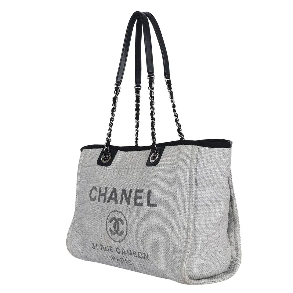 Deauville Canvas Leather Tote Grey (Authentic Pre-owned)