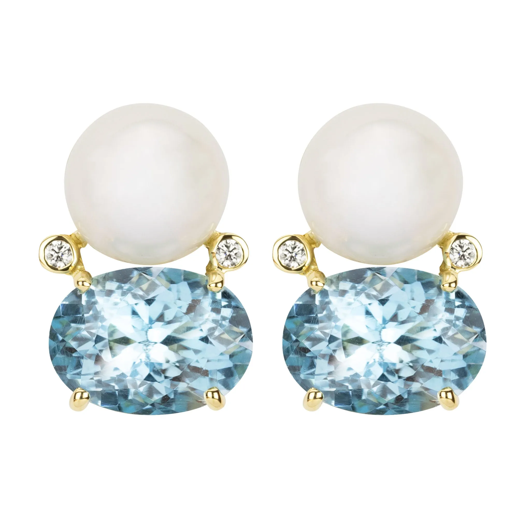 Earrings - Bluetopaz, South Sea Pearl And Diamond (2348F)