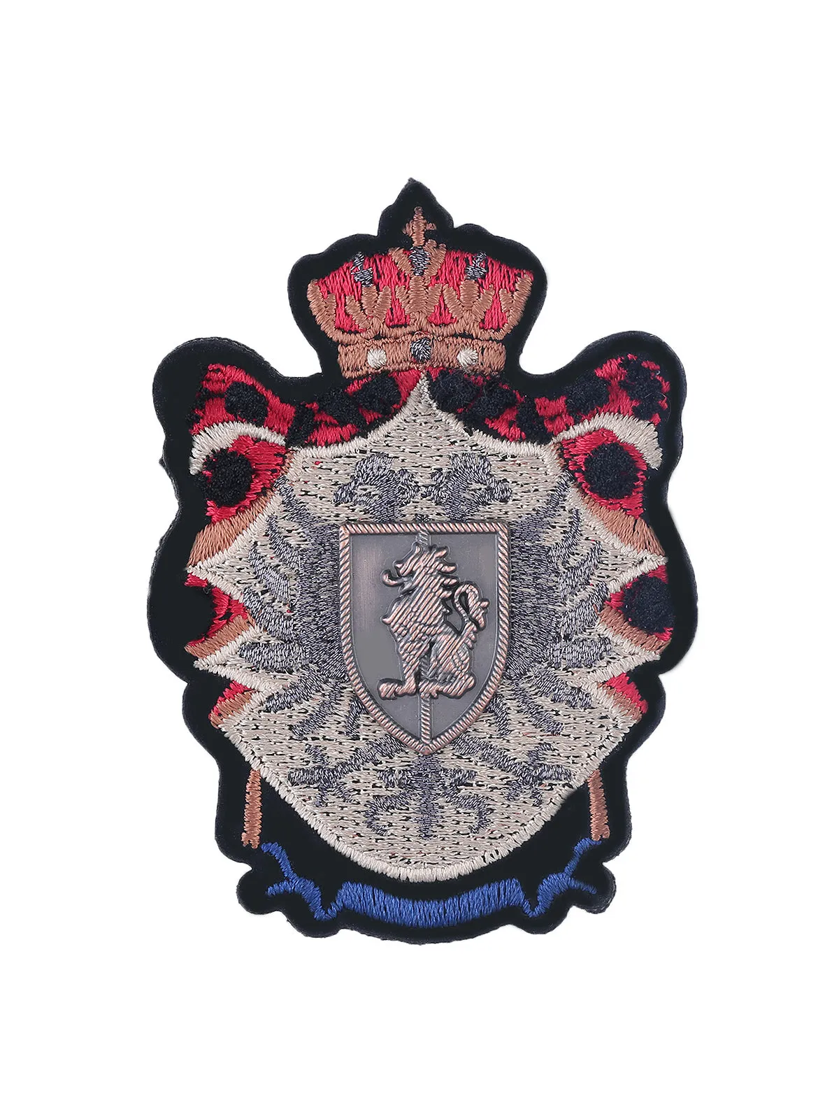 Elegant Lion Rampant & Crown Badge Embroidery Patch