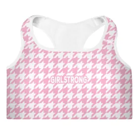 ELEVATED ESSENTIALS,THE PERFECT PADDED SPORTS BRA PINK WHITE HOUNDSTOOTH