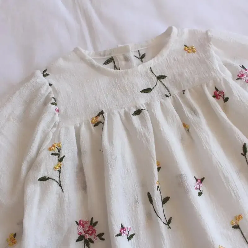 Floral Embroidered Puff Sleeve Top for Kids