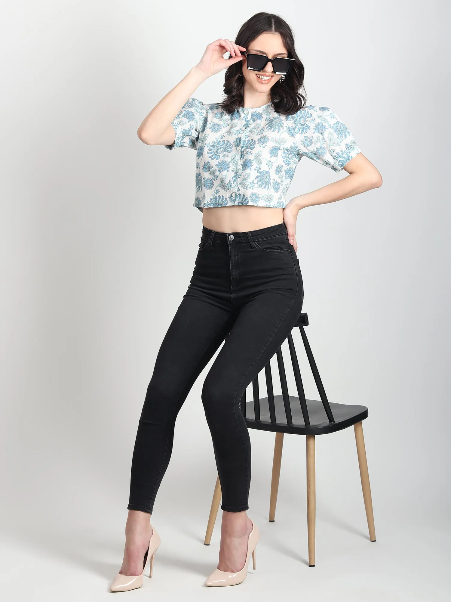 Frea blue floral printed Top