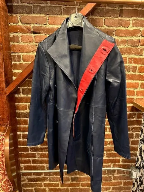 Genuine Leather Rebel Jacket - Navy Red