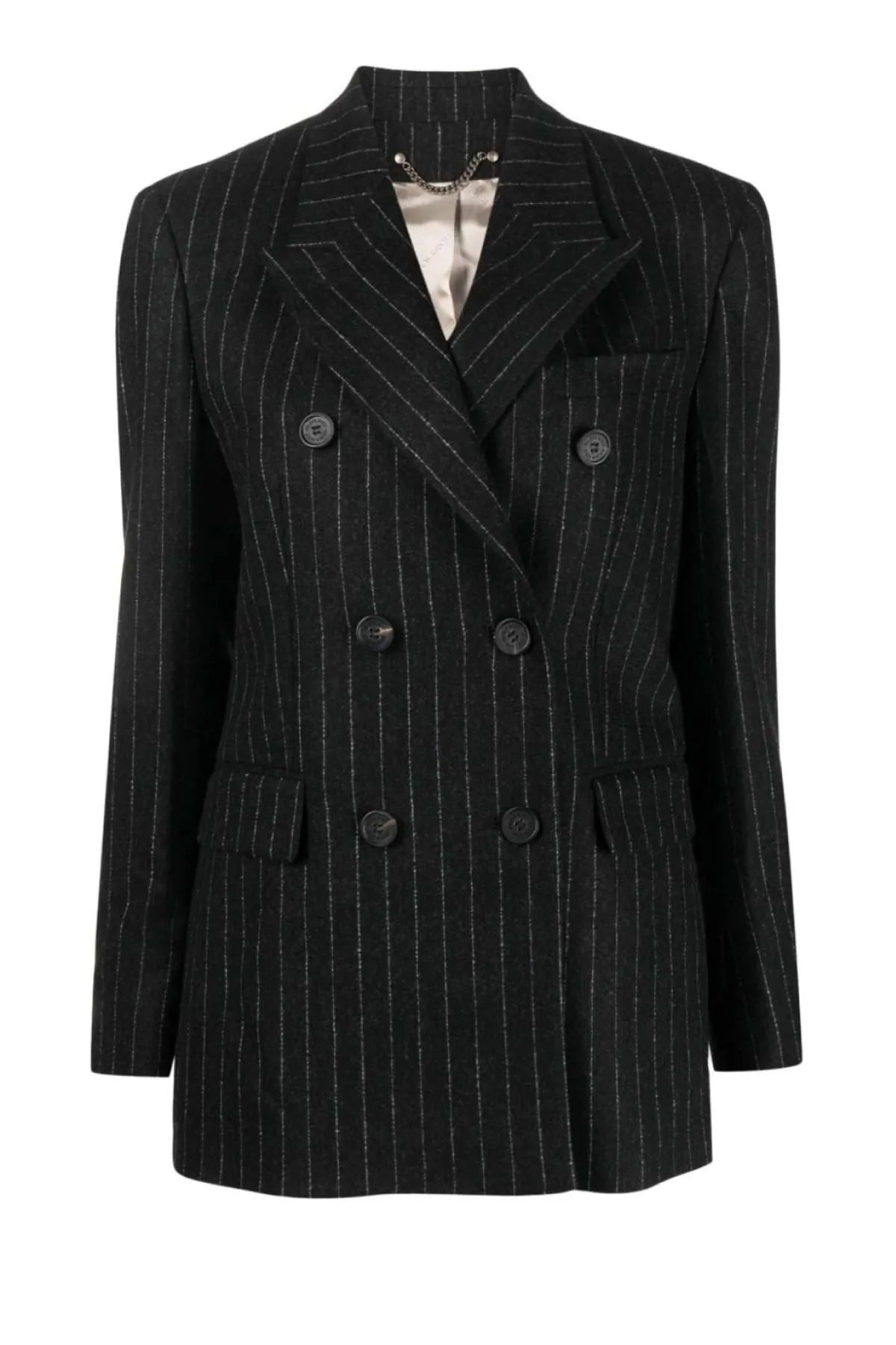 Golden Goose Double Breasted Flannel Pinstripes Blazer - Melange Dark Grey/ Arctic Wolf