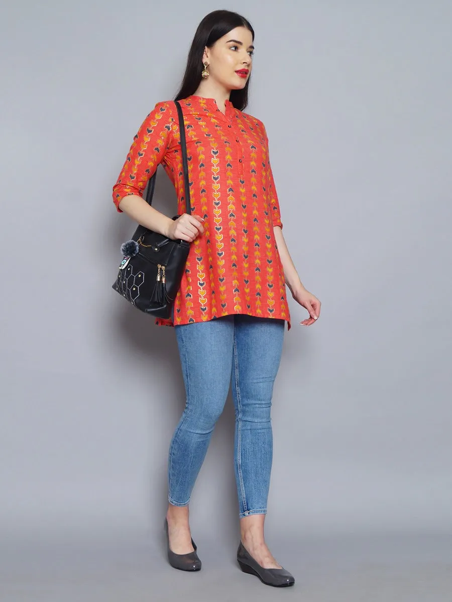 Gorgeous Coral Geometric Printed Tunic