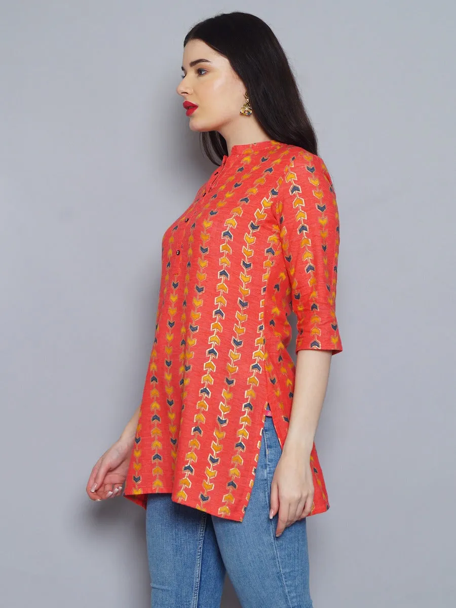 Gorgeous Coral Geometric Printed Tunic