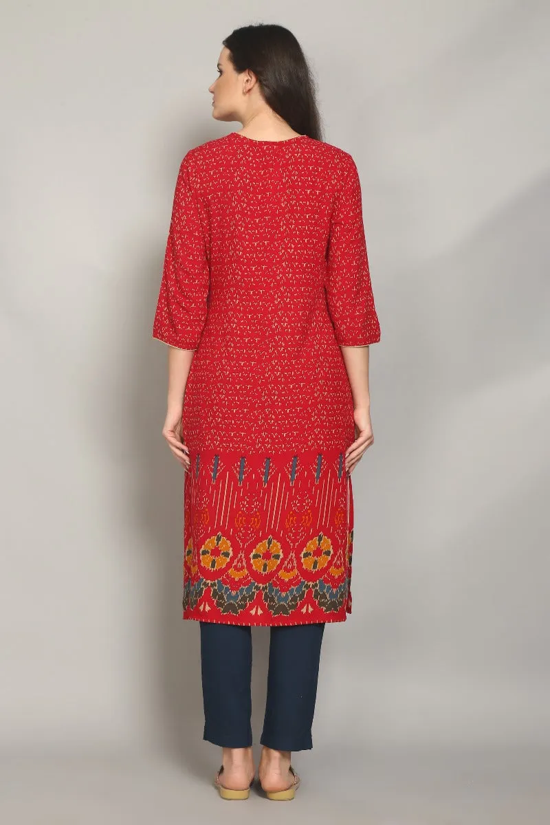 Gorgeous Red Geometric Printed Kurta With Trouser