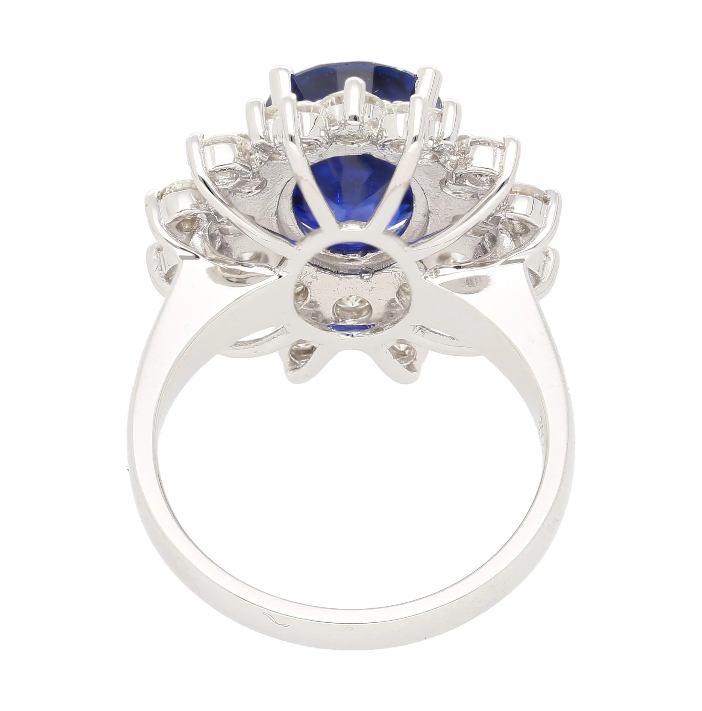 GRS Certified 5.79 Carat Oval Royal Blue Sapphire and Diamond Halo Ring