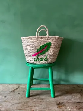 Hand Embroidered Market Basket, Chard