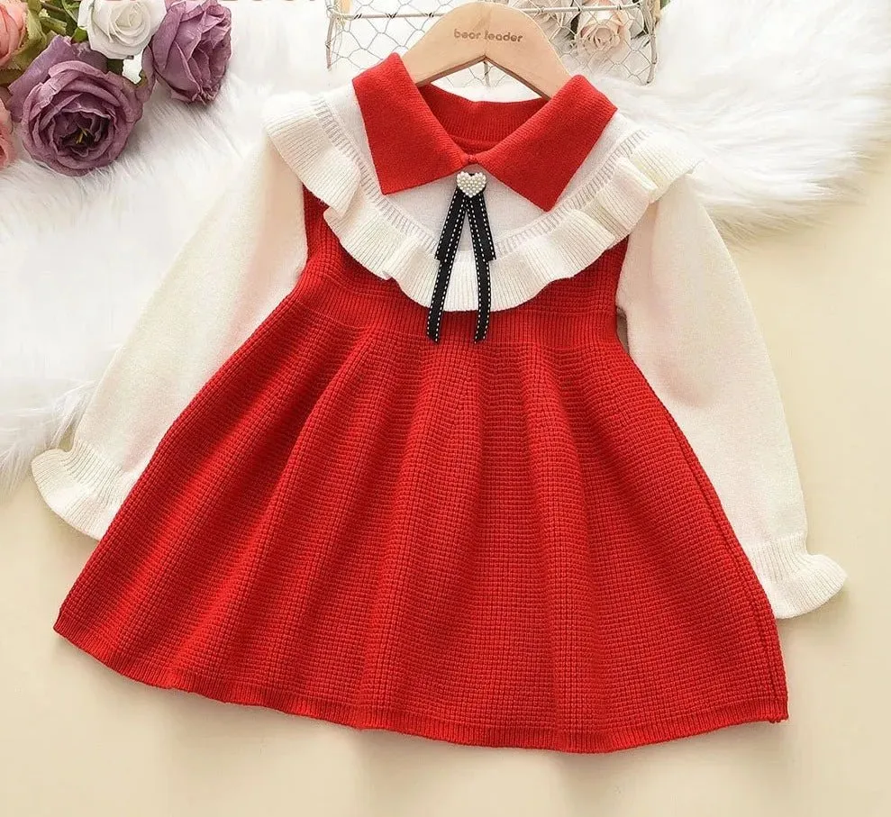 Heart Ruffle Long Knit Dress for Girls