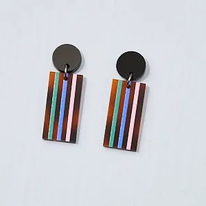 Hilda Stripe Earrings - Black / Tortoise Brown