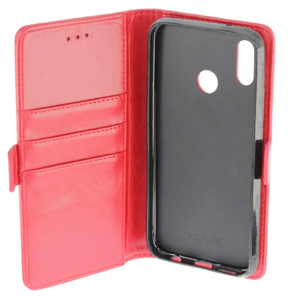 Huawei P20 Lite 2017 Leather Wallet Case, Color Red