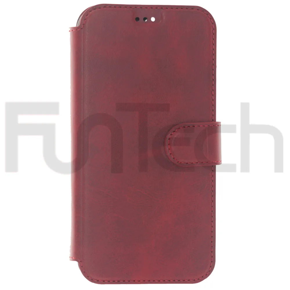 iPhone 13 Pro Max Case, Leather Wallet Case, Color Red.