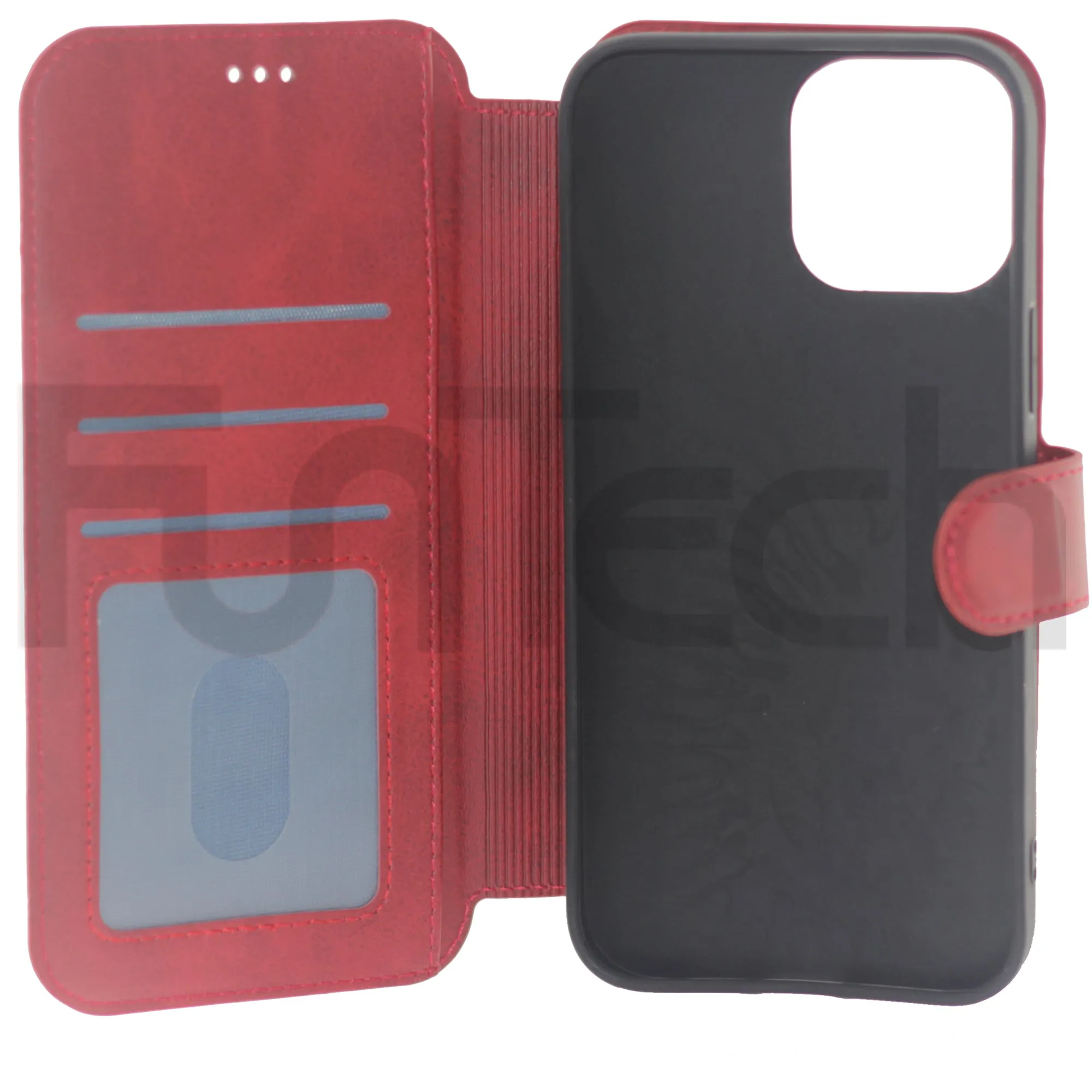 iPhone 13 Pro Max Case, Leather Wallet Case, Color Red.