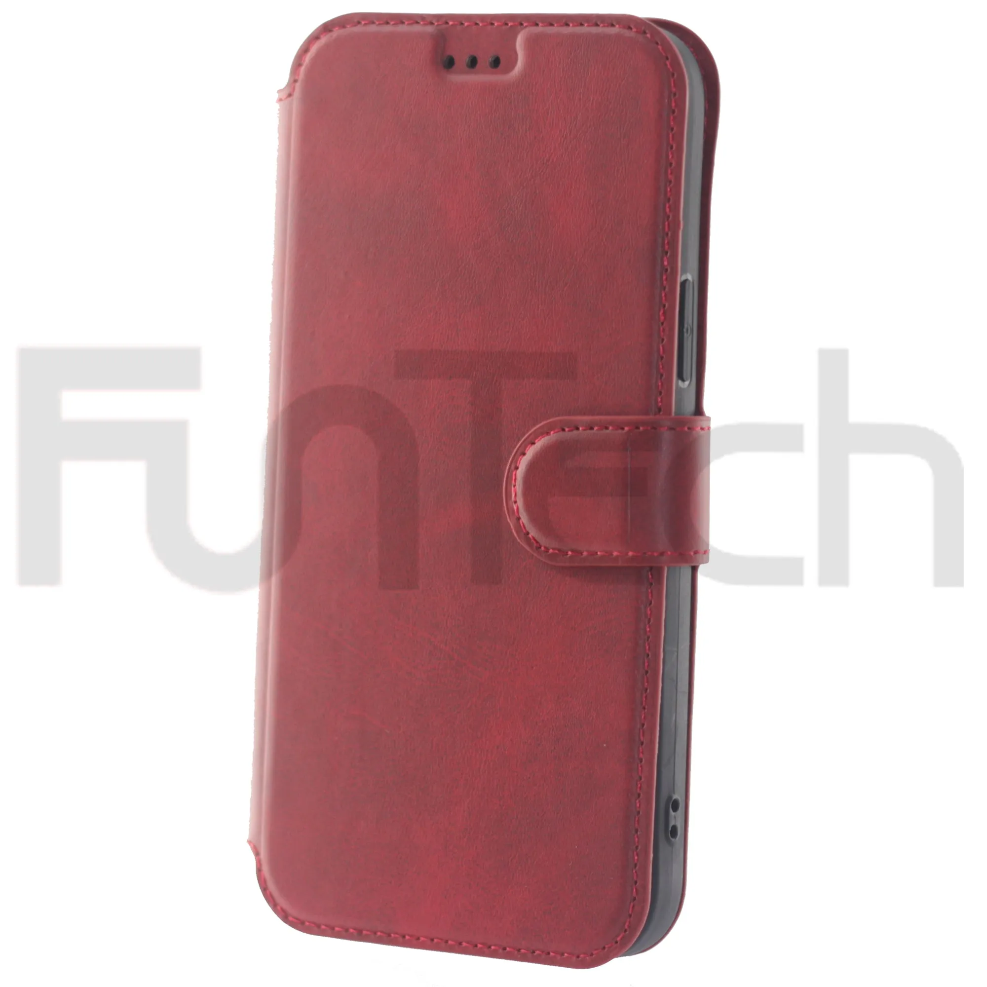 iPhone 13 Pro Max Case, Leather Wallet Case, Color Red.