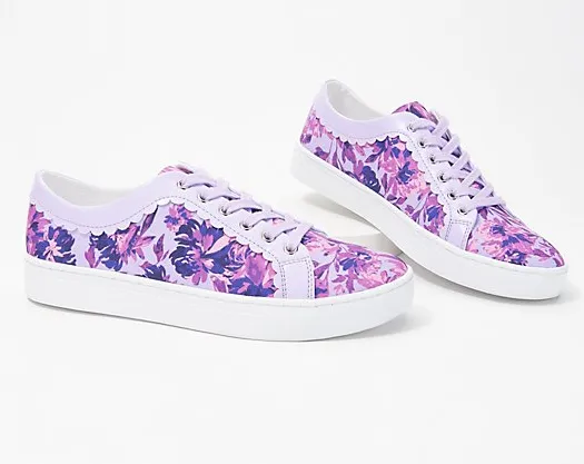 Isaac Mizrahi Live! Floral Printed Sneakers with Scallop Trim