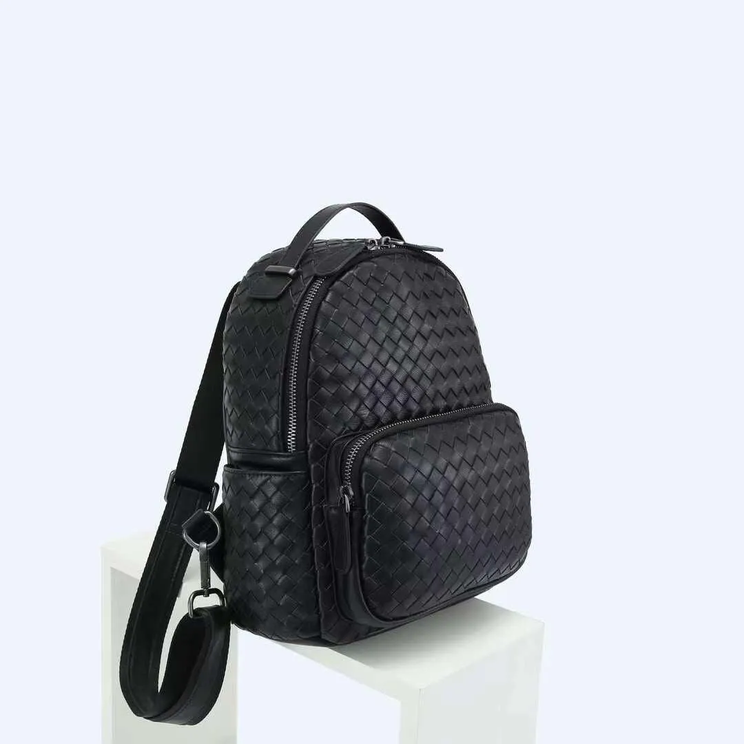 Italy Lambskin Leather Small Backpack, Hand Woven Leather Backpack, Designer Bag, Leather Quilted Elegant Shoulder Bag, Classic Backpack