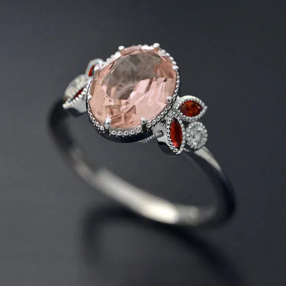 Jenn Oval Aquamarine or Morganite engagement ring with marquises