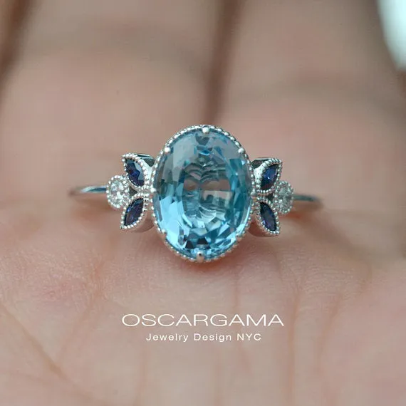 Jenn Oval Aquamarine or Morganite engagement ring with marquises