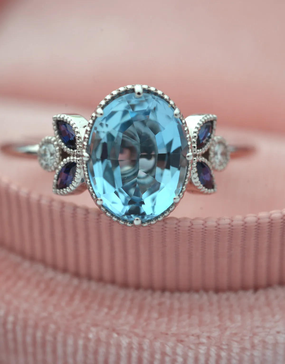 Jenn Oval Aquamarine or Morganite engagement ring with marquises