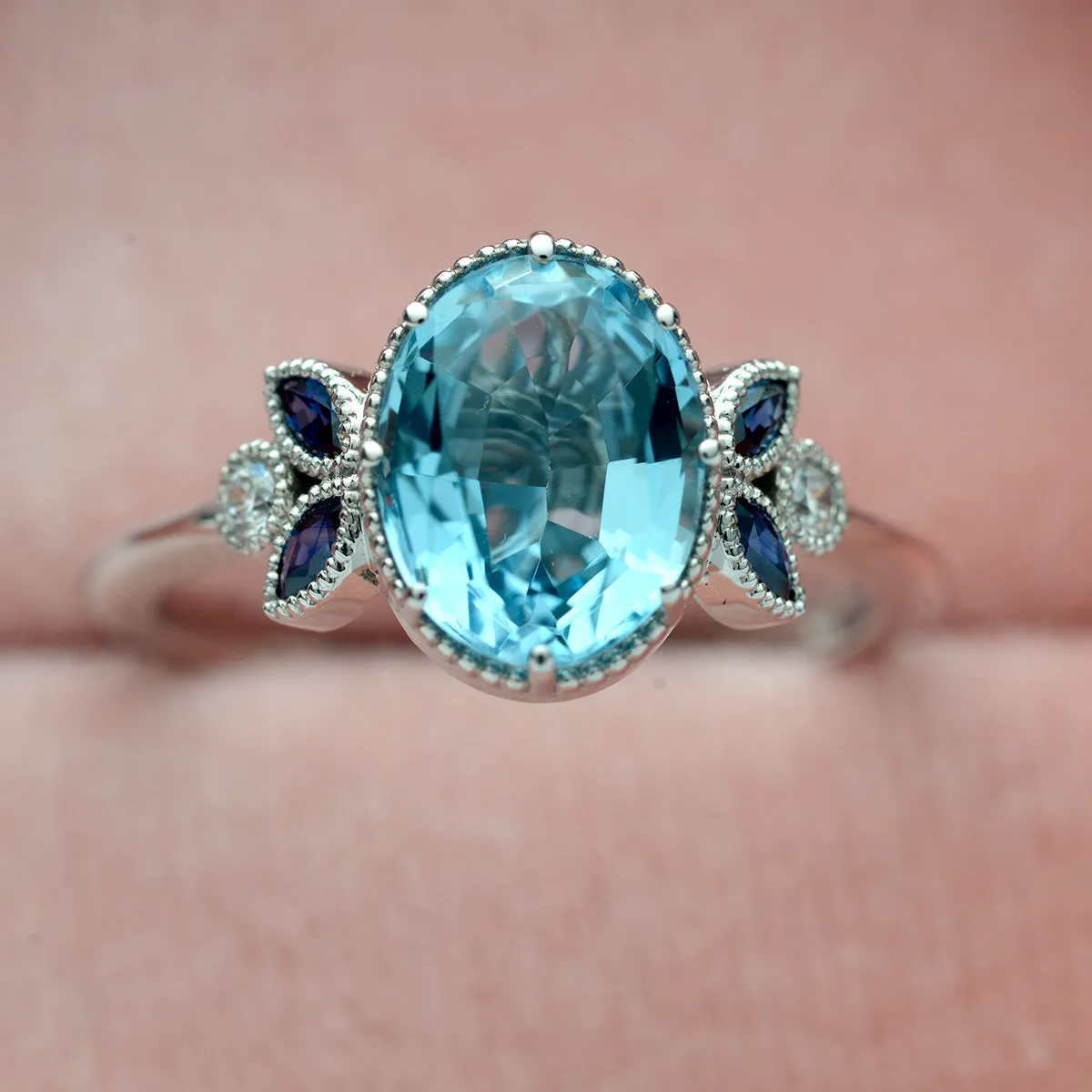 Jenn Oval Aquamarine or Morganite engagement ring with marquises