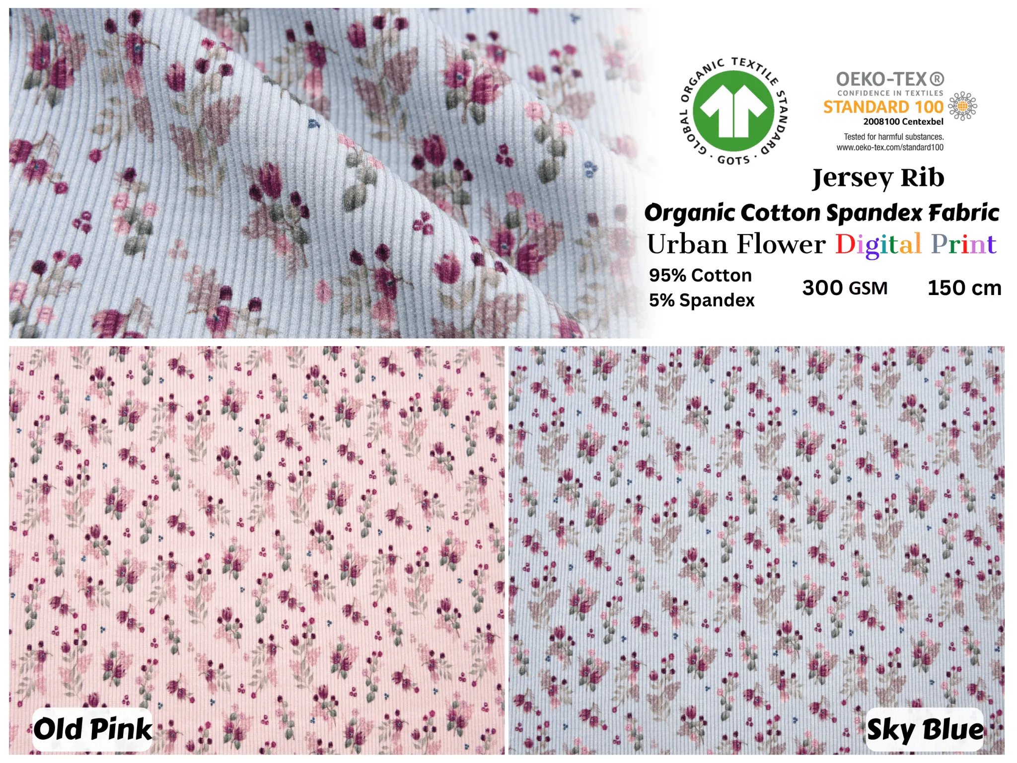 Jersey Spandex Rib Digital Urban Flower  Print - 5021