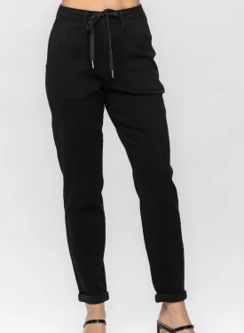 Judy Blue - High Waist Double Cuff Black Joggers