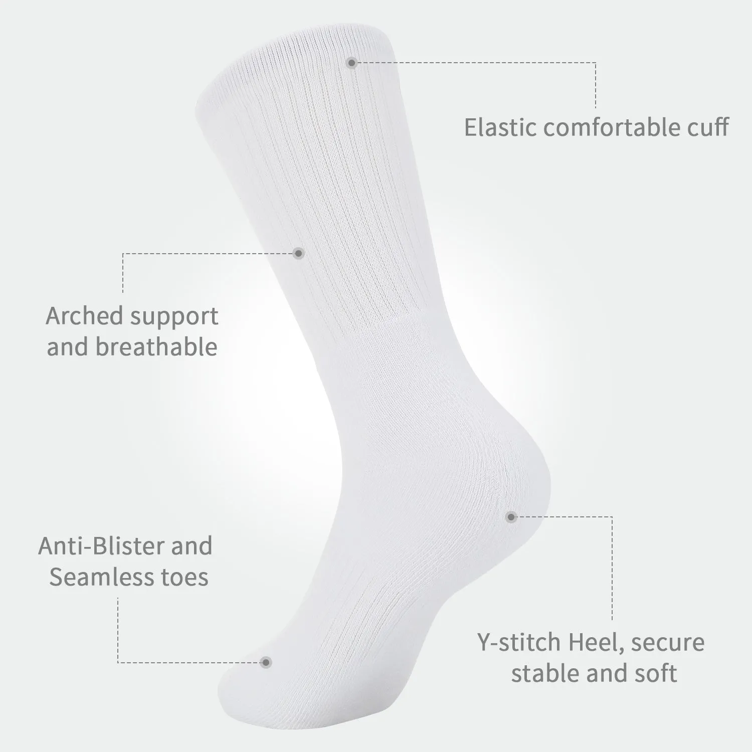 Laulax 5 Pairs Finest Combed Cotton Cushioned Arch Support White PE Sport Socks, 3-18 Years