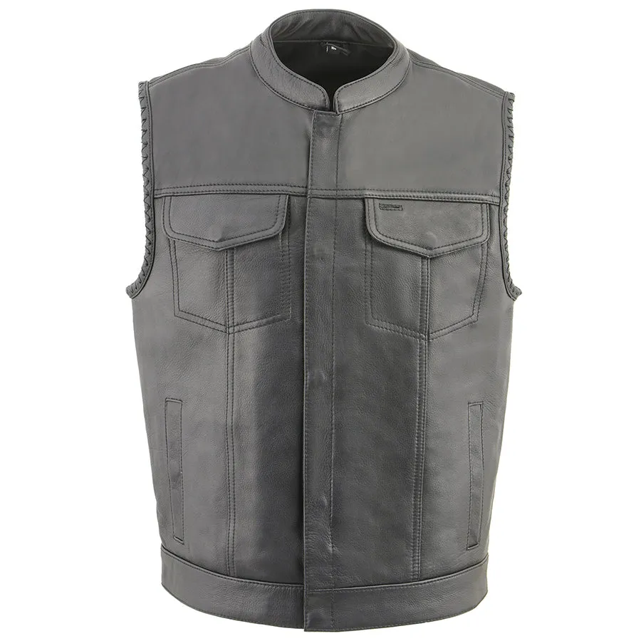 Men’s Club Style Leather Vest with Leather Laced Arm Holes