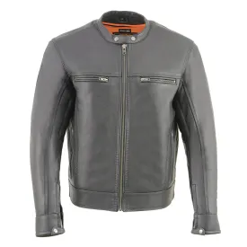 Men’s Cool Tec Leather Black Scooter Jacket w/ Venting