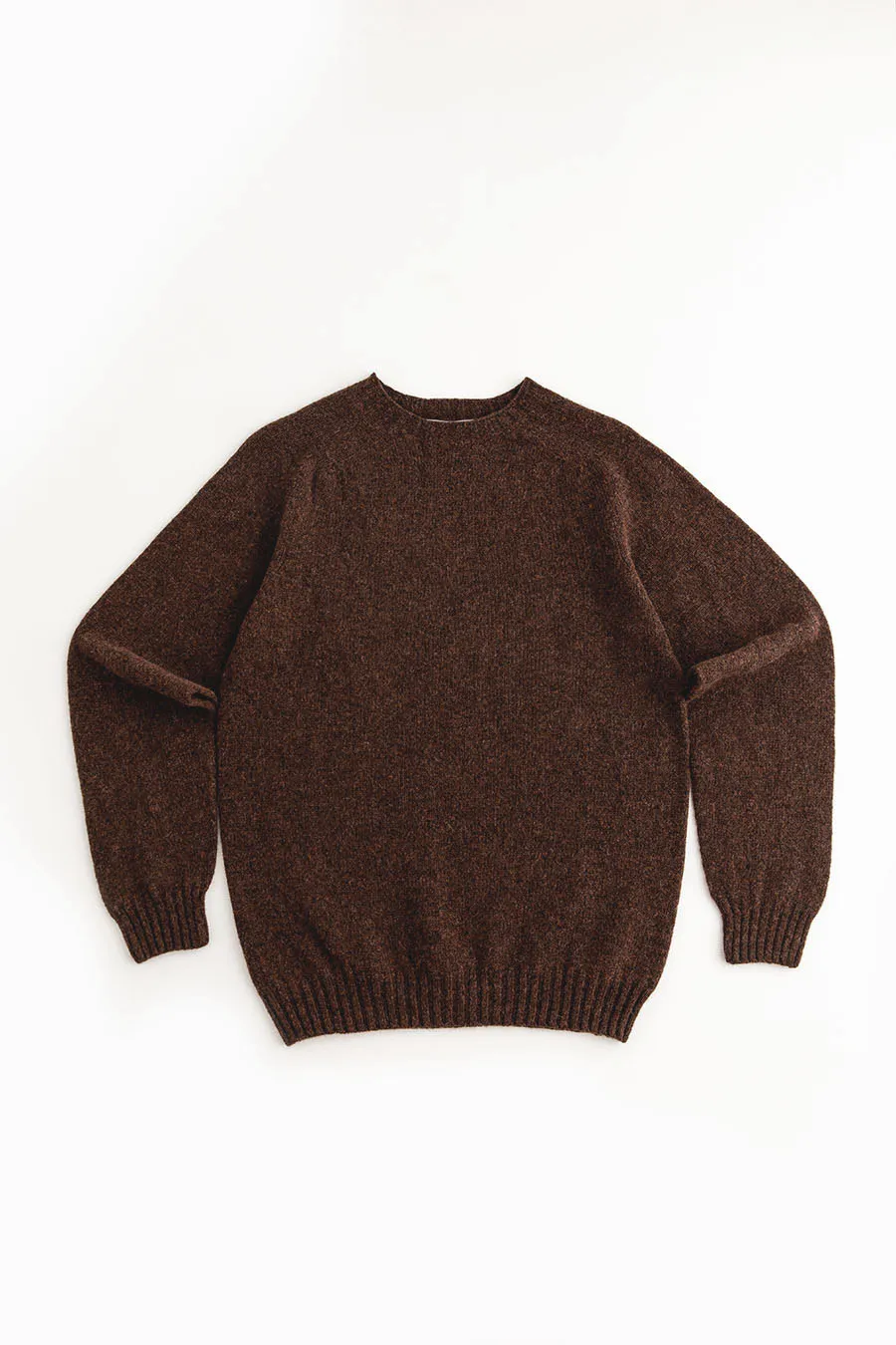 Mens Seamless Saddle Shoulder Shetland Jumper - Coffee Brown