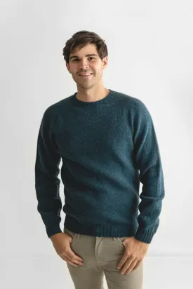 Mens Seamless Saddle Shoulder Shetland Jumper - Dark Teal