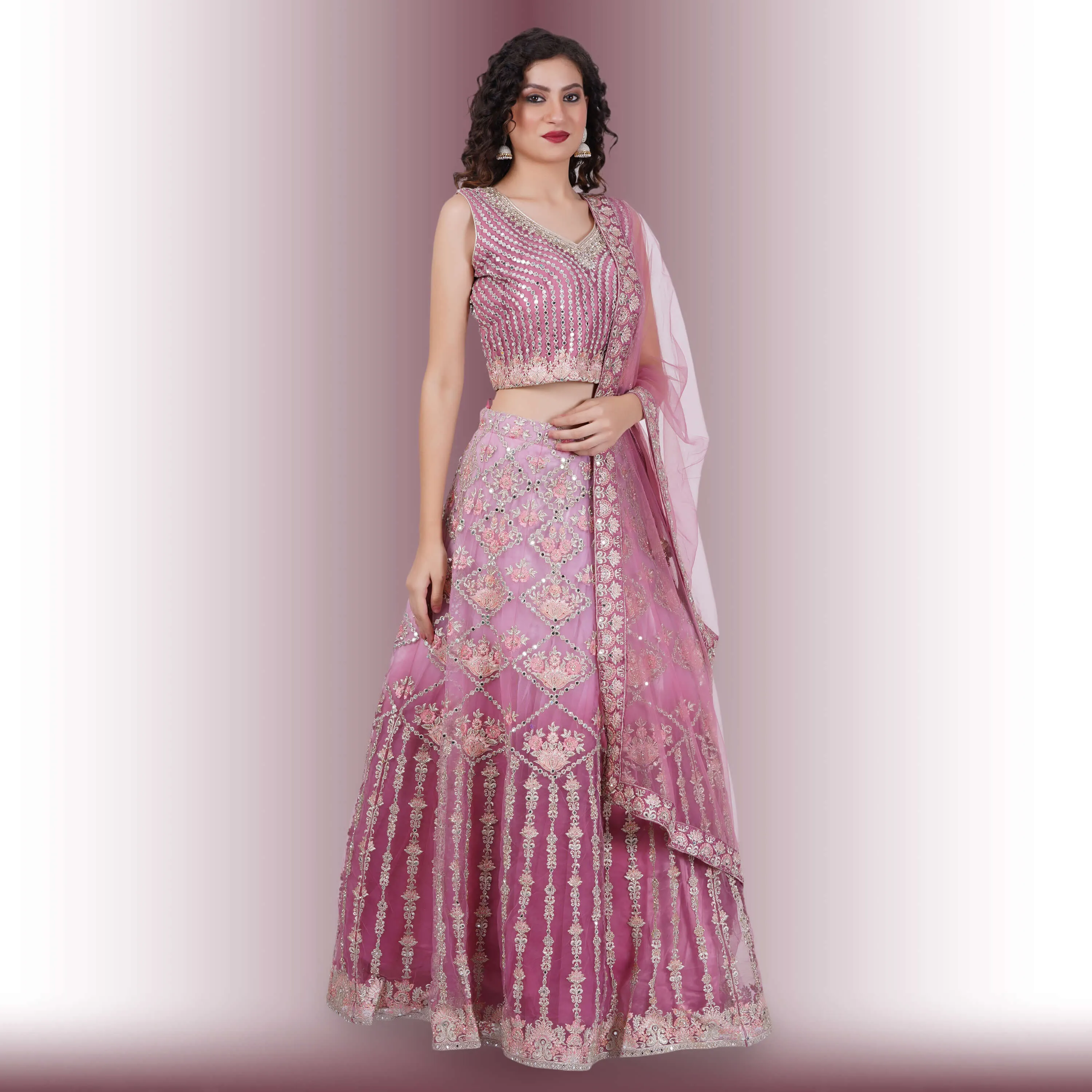 Mirror Work lehenga in Ombre Purple