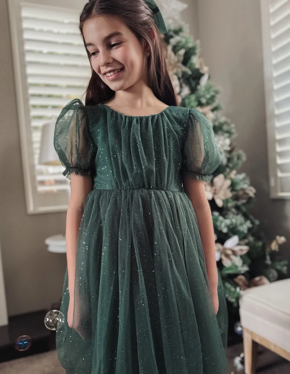 Nina Green Sparkle Girls Christmas Dress