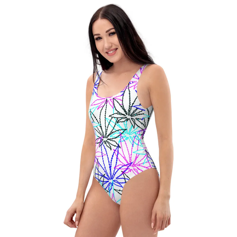 One-Piece blue hollow leaf E4SO Swimsuit