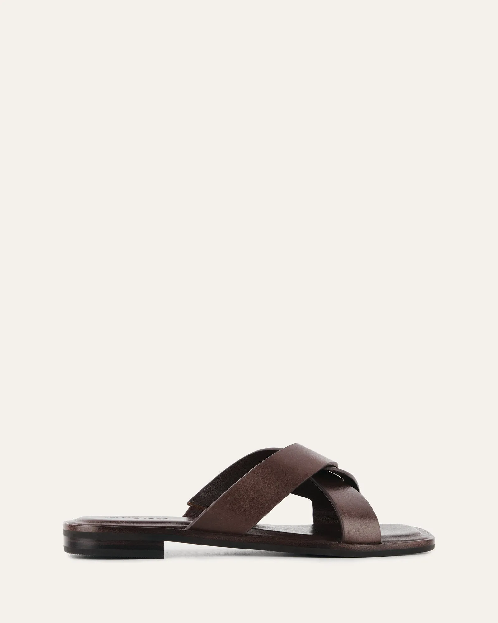 PIPER FLAT SLIDES CHOCOLATE LEATHER