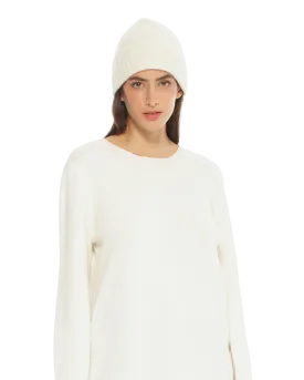 Pure Cashmere Ribbed Hat Milk White