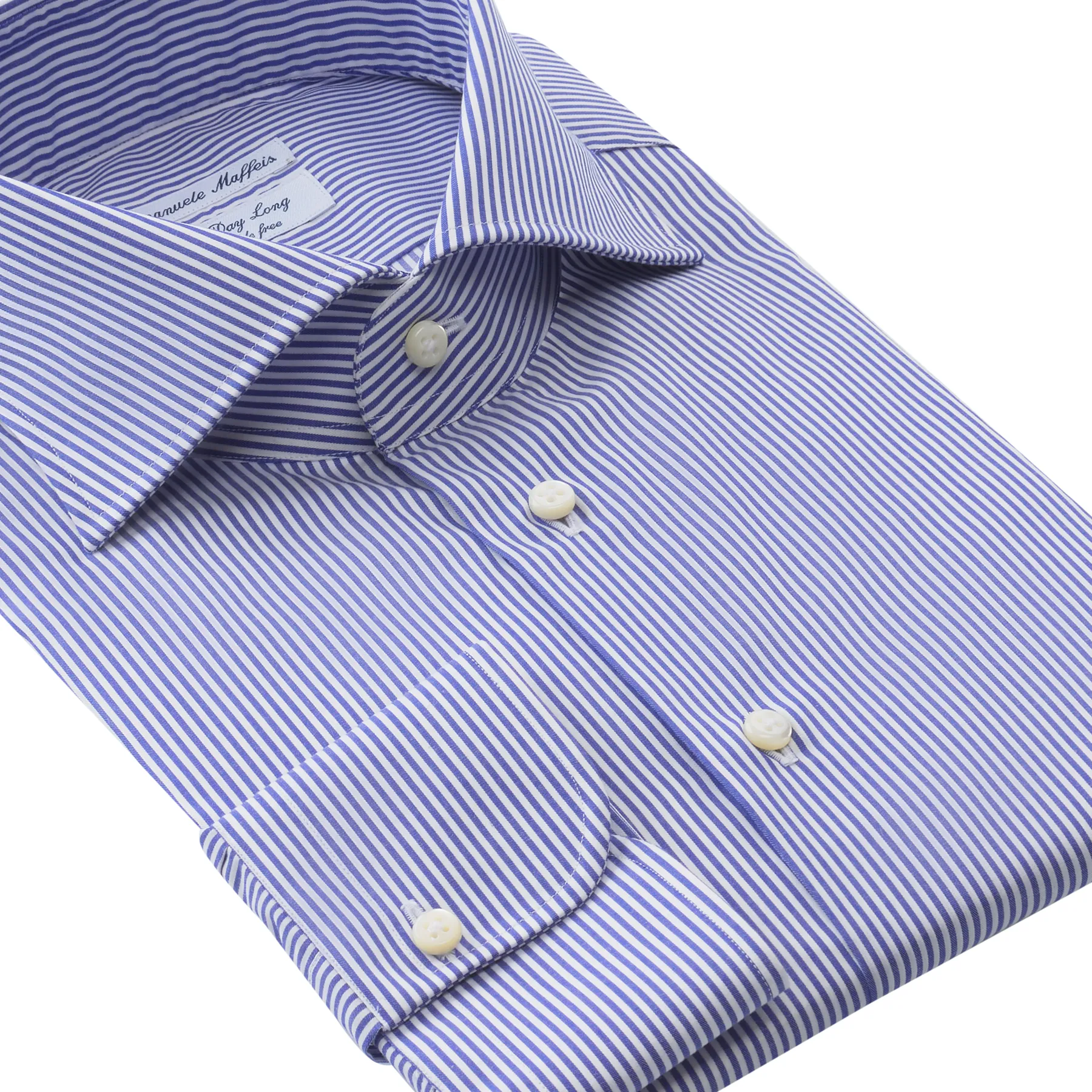 "All Day Long Collection" Bengal-Stripe Cotton Blue Shirt with Cutaway Collar