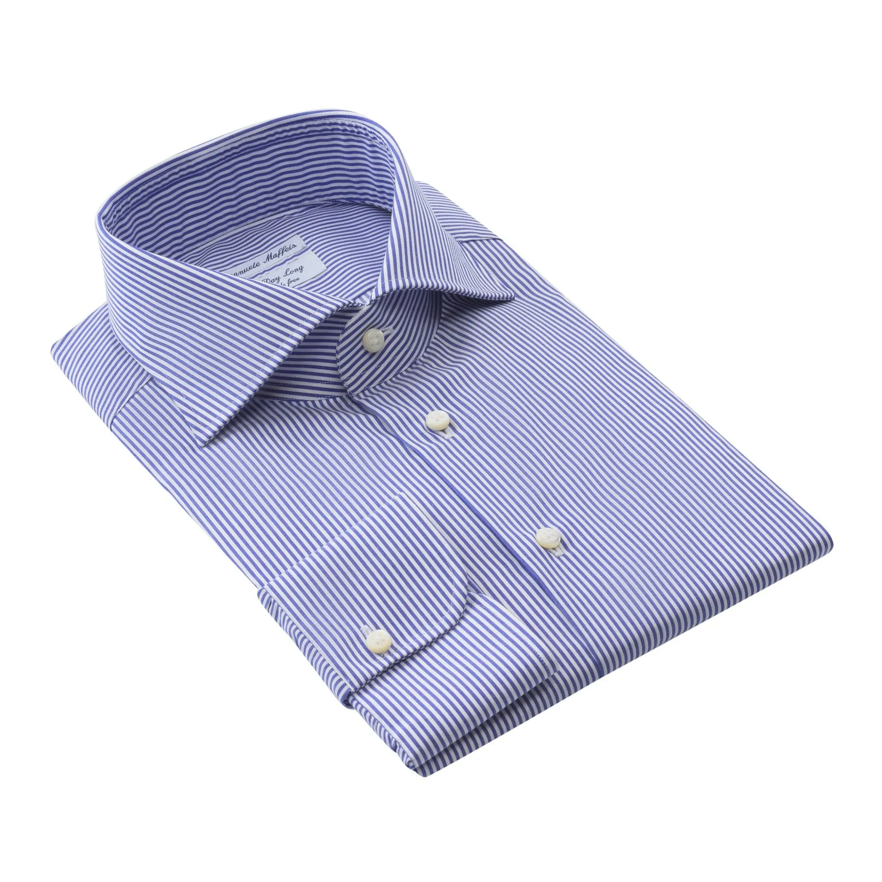 "All Day Long Collection" Bengal-Stripe Cotton Blue Shirt with Cutaway Collar