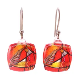 Red Exotic Fern Earrings