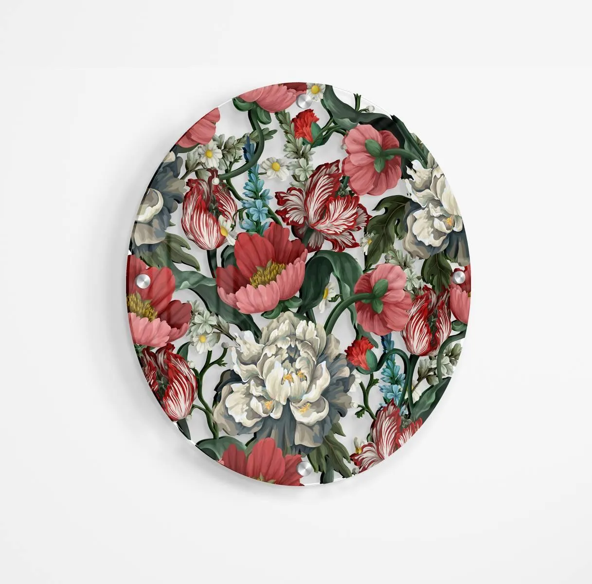 Red Flowers Printed Transparent Acrylic Circle